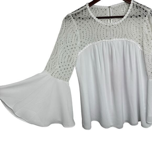 NWT Lilly Pulitzer Amenna Flounce Sleeve Top Sz 10 Resort White Lace Yoke Eyelet - Picture 11 of 15